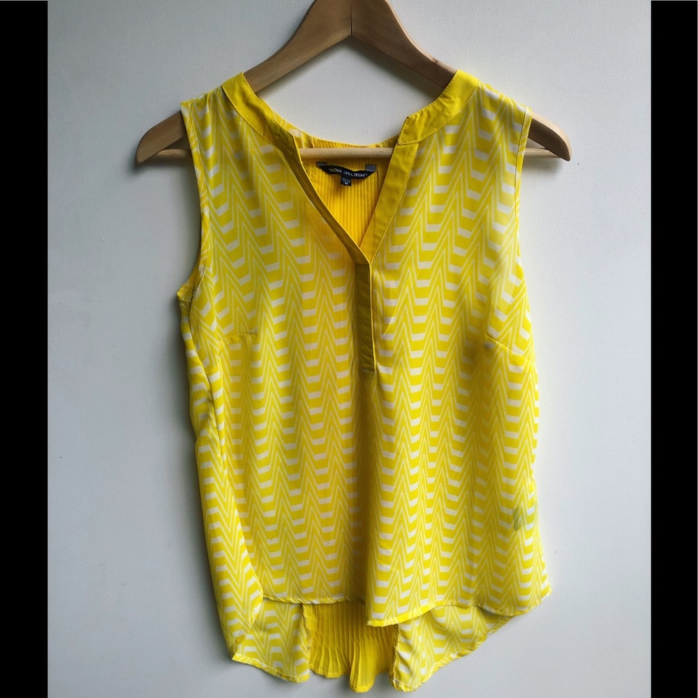 UNIQUE SPECTRUM V NECK SLEEVELESS YELLOW SHEER